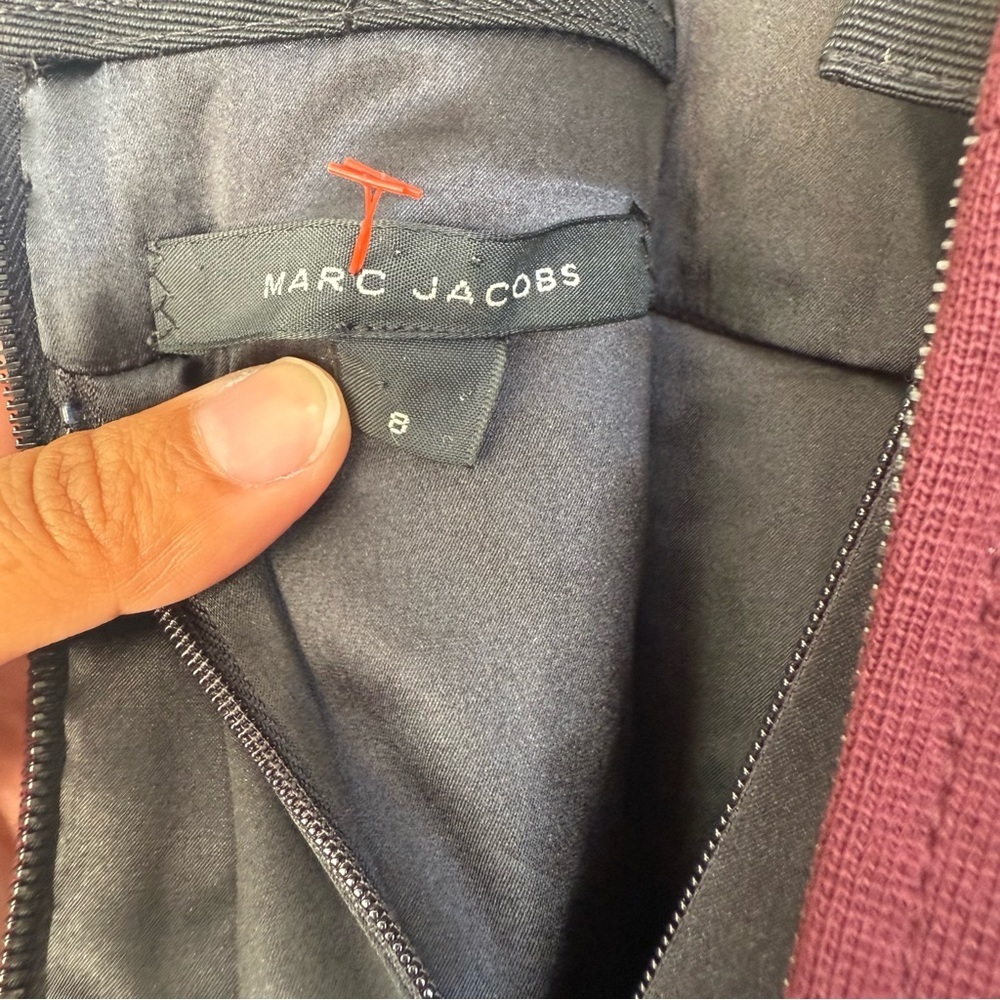 Marc Jacobs Size 8 Black Burgundy Sleeveless Wool Ponte Peplum Sheath Dress - Picture 4 of 4